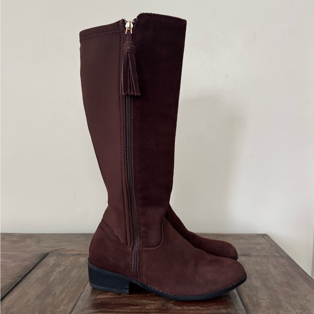 Sporto Christie 2 leather suede purple‎ side zip tall knee high boots women 9.5